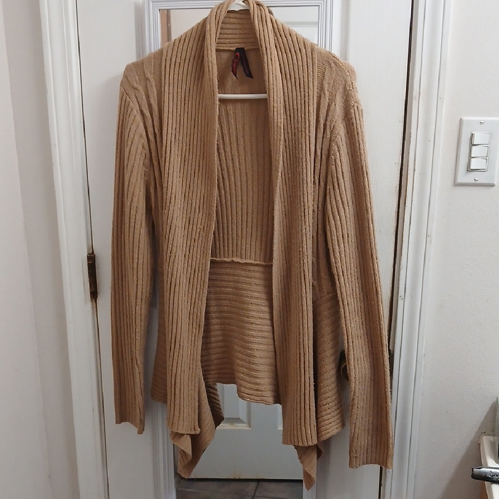 Yoki Camel Ribbed Cardigan Size L
